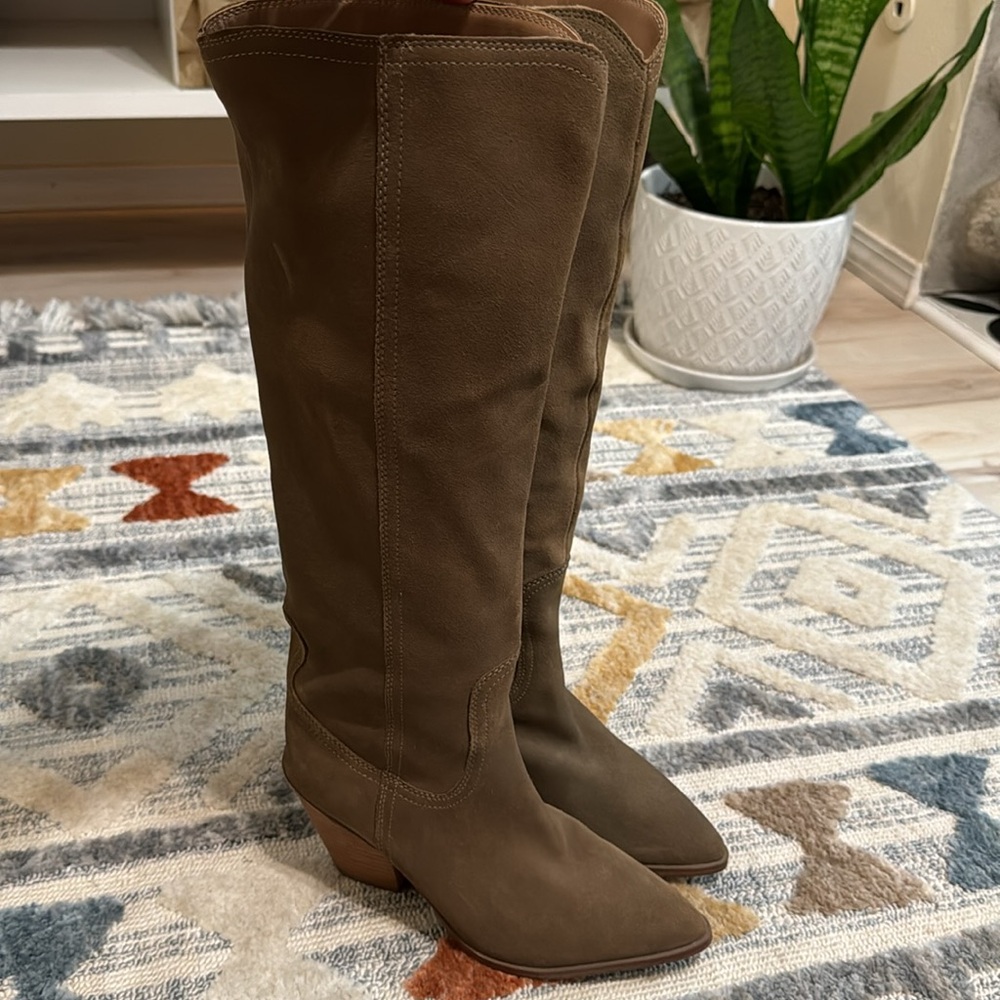 Blondo Willow Waterproof Western Tall Boots Taupe Brown Leather Size 6.5 NWT